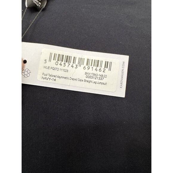 KAREN MILLEN NWT Tailored Asymmetric Draped Cape Straight Leg Jumpsuit Navy 10 - Picture 6 of 13